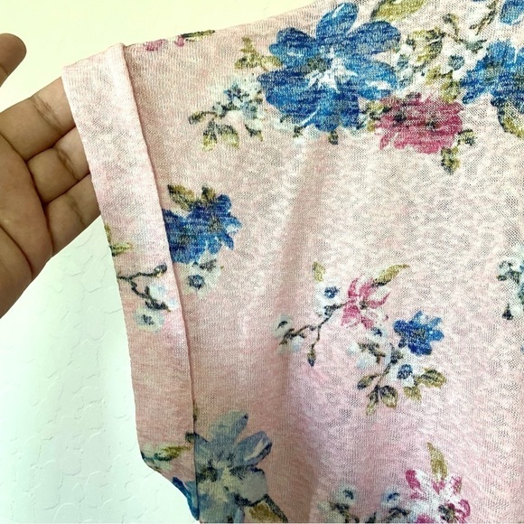 Bobeau Pink and Blue Floral V-neck Top Cap Sleeve Size XXL - Picture 6 of 11